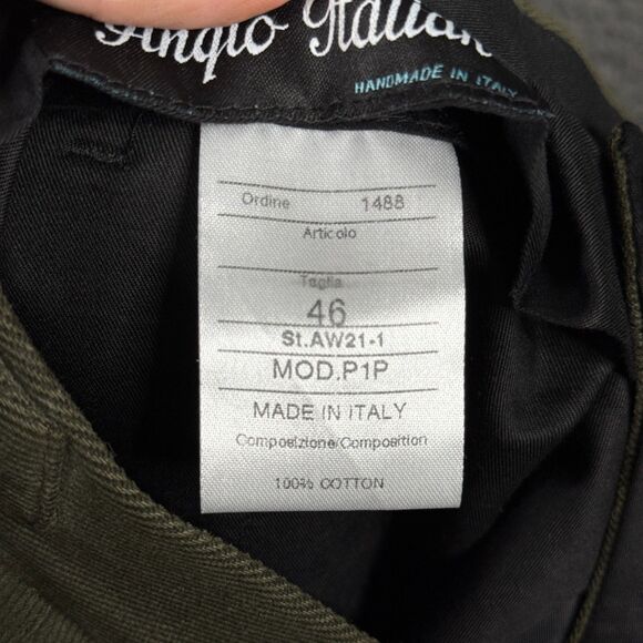 Anglo Italian Pants Mens 31x29 Green Slim Brushed Twill Chino Side Adjusters - Picture 4 of 13
